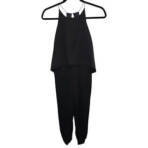 AQUA Women's XS Black Halter Sleeveless Cotton Jumpsuit